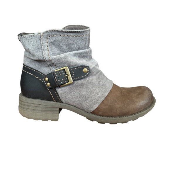 Earth Origins Phoenix leather and suede ankle boot gray brown black size 6 1/2 M - Picture 1 of 12